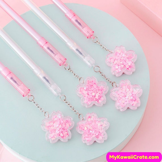 Japanese Sakura Cherry Blossom Sparkles Pendant Gel Pens 4 Pc Cute