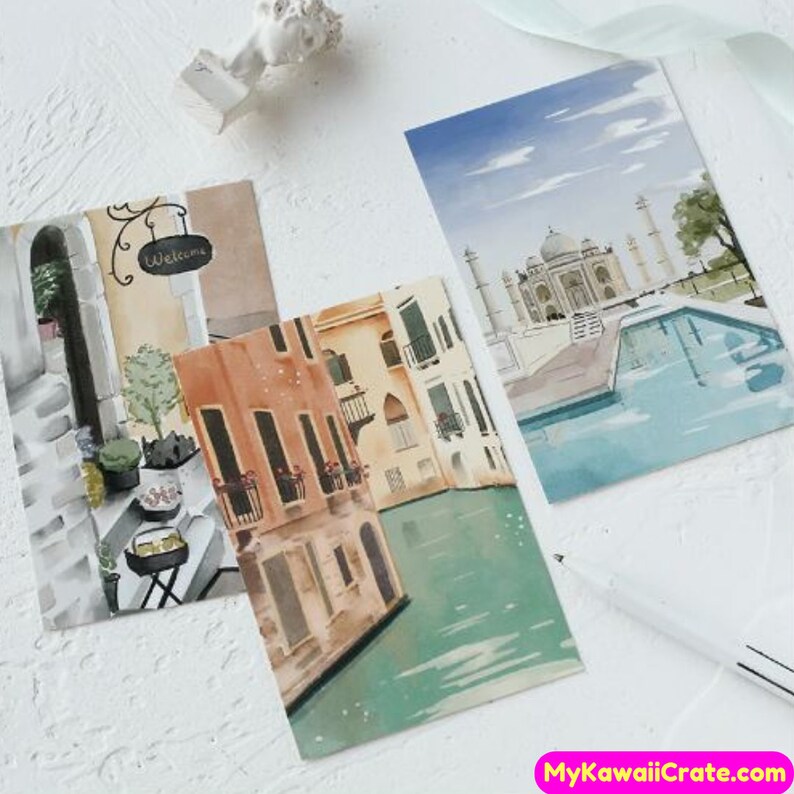 Around the World Memories Mini Postcards ~ Travel the World Cities Post Card Greeting Card Penpal Snail Mail Letter Collectible Travel Card