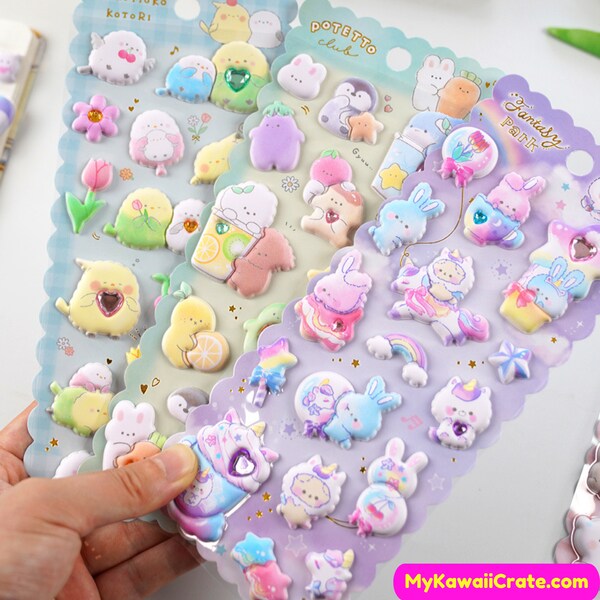 Stickers gonflés 3D Animaux mignons de bande dessinée ~ Autocollants kawaii, Autocollants animaux rigolos, Autocollants 3D, Stickers dessins animés mignons, Scrapbooking