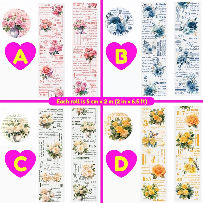 Rozen Ballad Decoratieve Tapes Doorschijnende Tape Romantische Rose Designs, Scrapbooking Tape, DIY Crafts Supplies, Planner Journal Deco Tape afbeelding 9