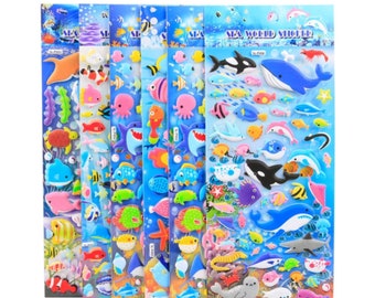 Underwater World 3D Stickers ~ Fish Stickers, Colorful Stickers, Dolphin Whale Shark Stingray Sea Lion Turtle Stickers, Cute Puffy Stickers