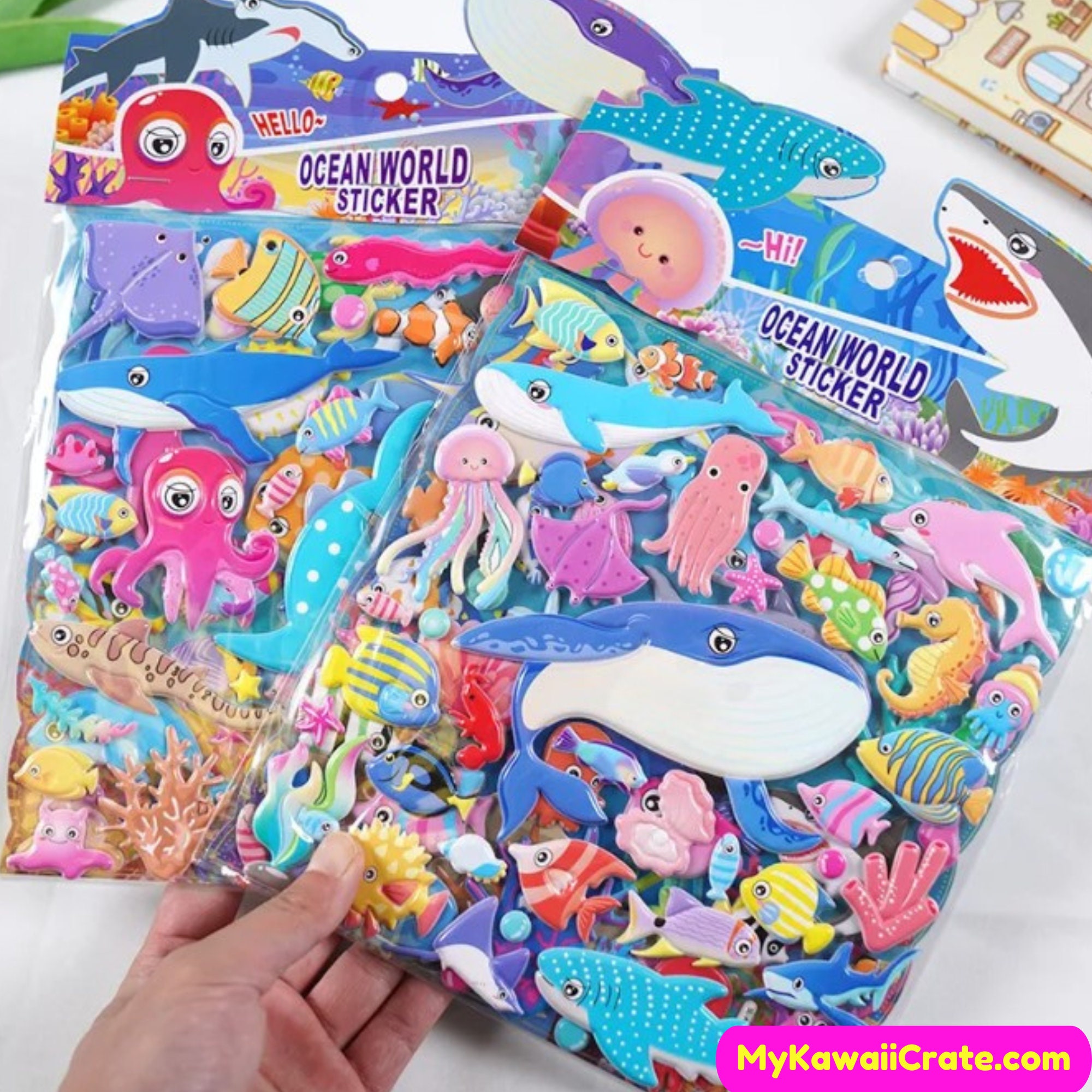Fulmoon 288 Pieces/12 Sheets Kids Sea Animal Stickers 3D Puffy Stickers  Toddlers Colored 3D Sticker Puffy Fish Stickers Decals Cartoon Sea Ocean  Life