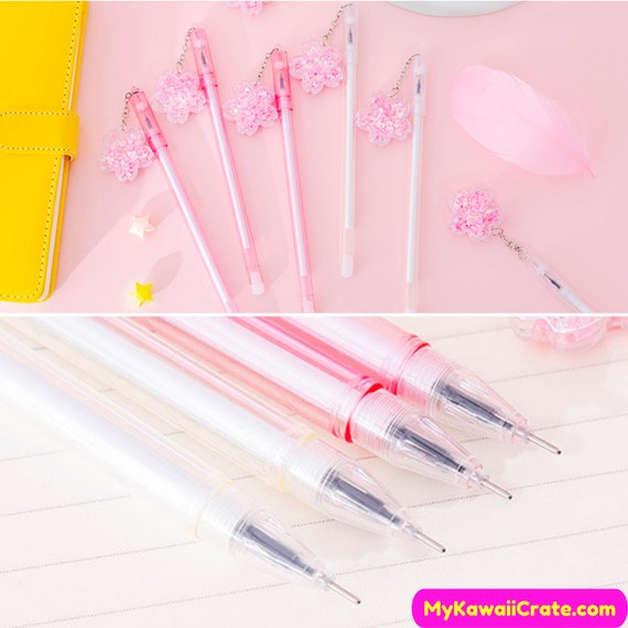 Japanese Sakura Cherry Blossom Sparkles Pendant Gel Pens 4 Pc Cute