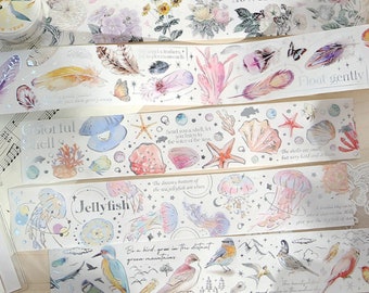 Whimsical Wonderland Gilded Washi Tapes ~ Jellyfish Birds Dragonfly Feathers Flowers Decorative Laser Tape, DIY Scrapbooking Pretty Tapes
