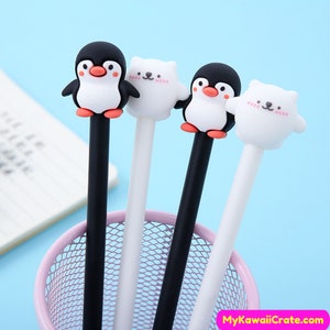 2 Pc Happy Penguin and Polar Bear Gel Pens ~ Kawaii Pens, Cute Animal Pens, School Supplies, Student Writing Pen, Gift for Kids, Penguin Pen