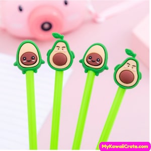 Happy Avocado Gel Pens 4 Pc Set ~ Cute Pens, Kawaii Pens, Avocado Pen, Student Writing Supplies, Cute Stationery, Signature Pen, Teacher Pen