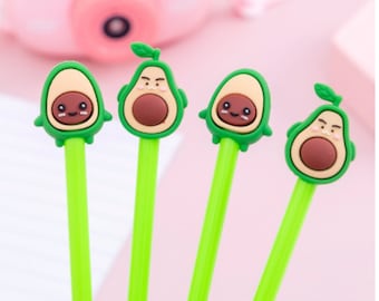 Happy Avocado Gel Pens 4 Pc Set ~ Cute Pens, Kawaii Pens, Avocado Pen, Student Writing Supplies, Cute Stationery, Signature Pen, Teacher Pen