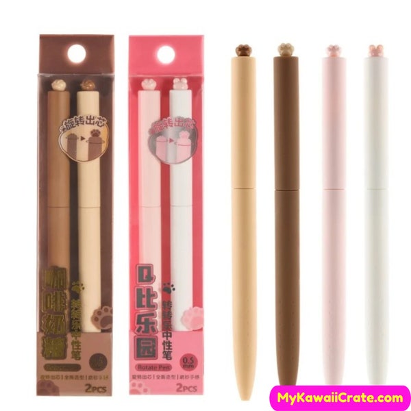 Kawaii Cat Paw Rabbit Gel Pens 2 Pc Gift Sets ~ Cute Cat Bunny Pens, Cat Lover Gift, Cute Stationery, Gift Pen Set, Student School Supplies