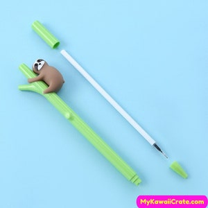 Kawaii Tree Sloth Gel Pen Set Cute Pens, Sloth Pen, Animal Stationery, Planner Pen, School Supplies, Novelty Writing Supplies Student Gift image 3