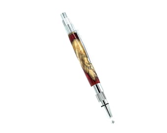 Click ballpoint pen, poplar burl with red acrylic
