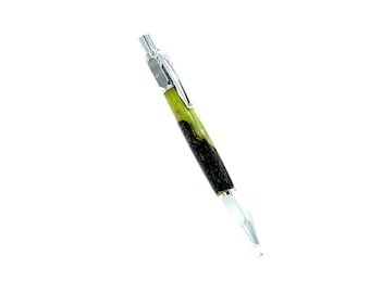 Twist-action ballpoint pen made from Banksia cones and colored acrylic