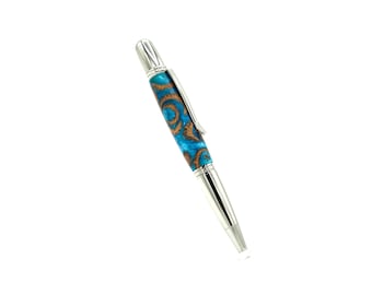 Twist-action ballpoint pen made from acorns with blue acrylic