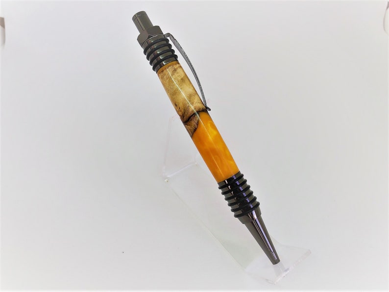 Clicking ballpoint pen poplar maser with orange acrylic