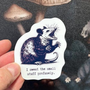 I sweat the small stuff profusely, Possum Sticker, Fridge Magnet, e-reader Kindle Sticker, Water Bottle Sticker, Laptop Sticker