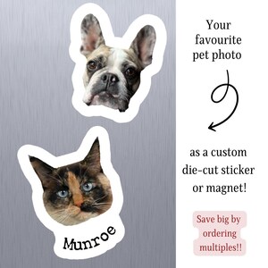 Sticker personnalisé découpé avec des matrices pour animaux de compagnie ou aimant, autocollants pour animaux de compagnie, aimants pour animaux de compagnie, autocollant Kindle liseuse, autocollant pour téléphone, autocollant pour ordinateur portable, lot d'autocollants