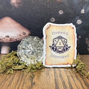 Autocollant condamné et déterminé, aimant, autocollant Kindle de liseuse, autocollant bouteille d'eau, donjons et dragons, cadeau D&D, Nat1