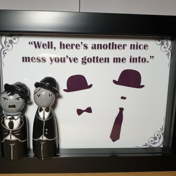 Laurel & Hardy inspired Movie stars Peg doll picture , film, musical, book, rocky horror, Charlie chaplin, mary poppins,