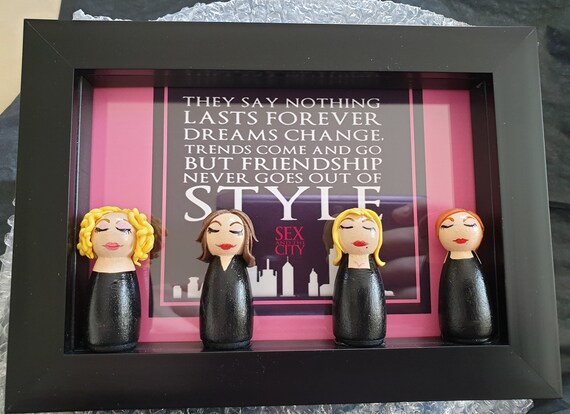Sex & The City inspired Peg doll box frame picture, gift, tv, movie,  musical, book, handmade, wooden, pg doll, birthday, xmas