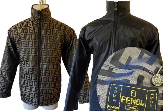 FENDI Reversible Black FF Logo ZUCCA Monogram Windbreaker 