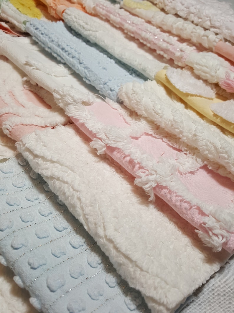 Cotton Patchwork Quilt Squares DIY Dollhouse Decor Assorted Prints 9 Piece 10 Vintage Chenille Bedspread Fabric Squares DIY Baby Lovie