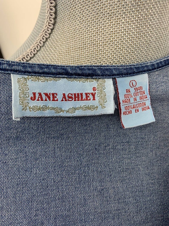 Vintage Jane Ashley Women L Blue Red Denim Embroi… - image 7