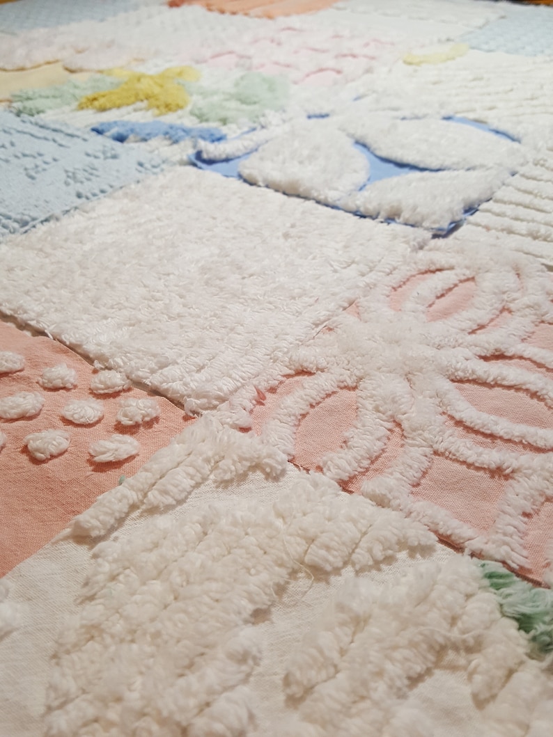 Cotton Patchwork Quilt Squares DIY Dollhouse Decor Assorted Prints 9 Piece 10 Vintage Chenille Bedspread Fabric Squares DIY Baby Lovie