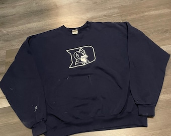 Vintage Duke Blue Devils Sweatshirt MJ Soffe Navy Blue Distressed Mens 2XL
