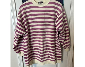 Sudadera vintage Hanes Her Way Signature a rayas color morado crema para hombre, talla L