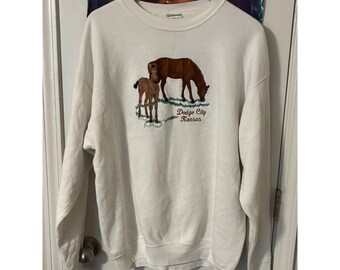 Vintage Oneita Power-Sweats Dodge City Kansas Pferd Besticktes Sweatshirt XL