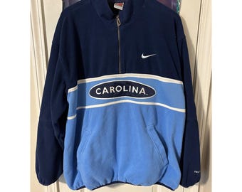 Sudadera vintage Nike Carolina Tar Heels de felpa con cremallera de un cuarto, azul marino, para hombre, talla L