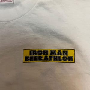 Vintage 1996 Iron Man Beerathlon T-shirt pour homme blanc moyen Joe Blow T's Delta image 2