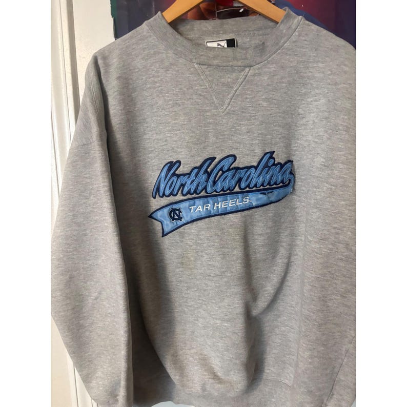 Sudadera vintage Puma North Carolina Tar Heels para hombre, talla XL, gris, bordada UNC imagen 5