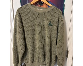 Sudadera vintage Akwa Alaska de punto trenzado polar para hombre, talla M, color verde, fabricada en EE. UU.