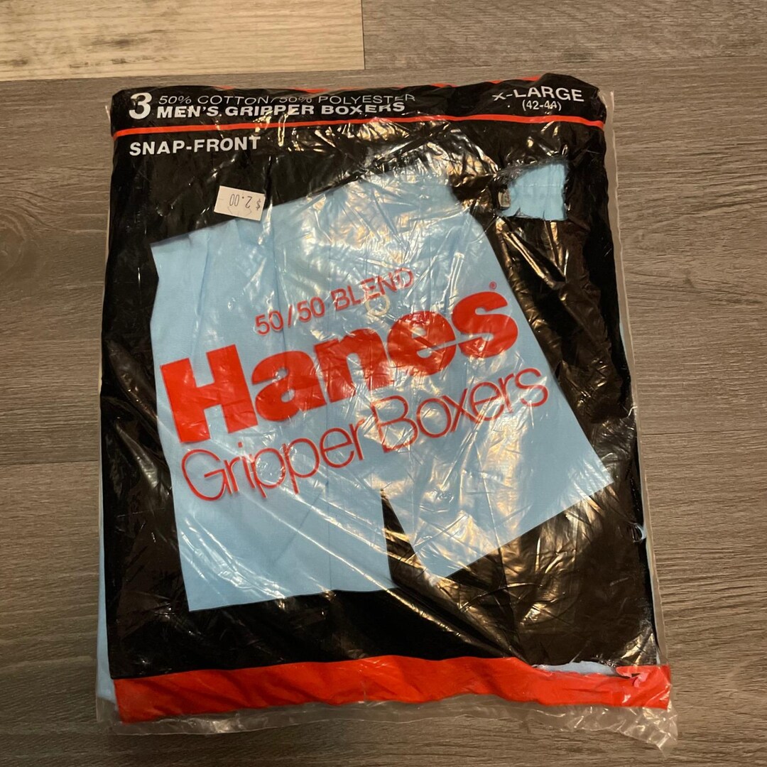Vintage 1988 Hanes Gripper Boxers 3 Pack Snap Front Blue Tan XL 42-44 ...