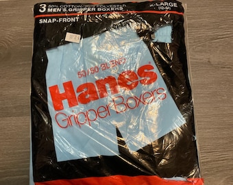 Vintage 1988 Hanes Greifling Boxers 3er Pack Snap Front Blau Tan XL 42-44 USA Made