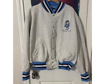 Chaqueta bomber universitaria vintage Holloway UNC Tar Heels, gris y azul, talla XL para hombre, fabricada en EE. UU., años 80.