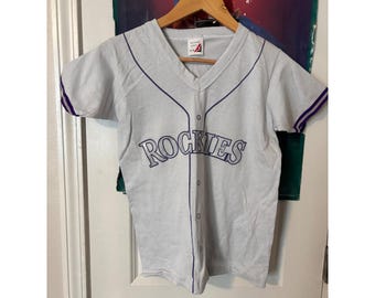 Camiseta de béisbol vintage de los Colorado Rockies de 1993, Bank One, para niños, talla L (14-16), Pro Sport.