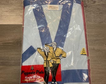 Szlafrok Vintage Diplomat Pagoda Pals Blue Lounging Robe Deadstock NIP Rozmiar 36 Retro