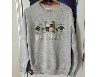 Felpa vintage da uomo taglia L con stemma di Branson, Missouri, grigia, souvenir anni '90.