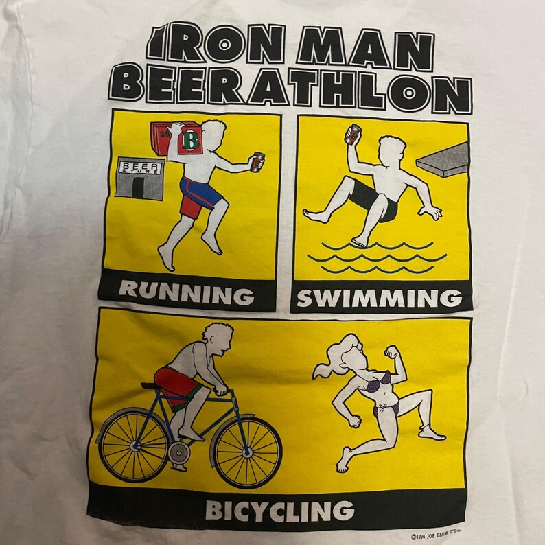 Vintage 1996 Iron Man Beerathlon T-shirt pour homme blanc moyen Joe Blow T's Delta image 5