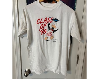 Camiseta vintage de 1996 de Bill el Gato, Clase del 96, Fruit of the Loom, XL, blanca, años 90.