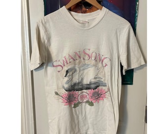 vintage Swan Song Records T-shirt moyen blanc Led Zeppelin simple point des années 90