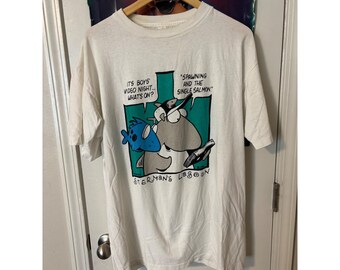 Camiseta vintage de cómic de Shermans Lagoon de 1995 para hombre, talla XL, color blanco resistente, fabricada en EE. UU.