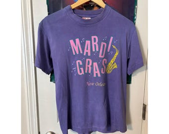 Camiseta vintage de los 90 del Mardi Gras de Nueva Orleans, color morado, Sof Tee Tee Jays, talla M, fabricada en EE. UU.