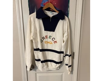 Vintage Sak Sport Greece Quarter Zip Sweatshirt Mens Large White Navy Nautical