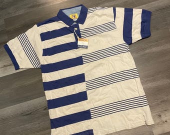 Vintage Duck Head Mens Large Striped Polo Shirt Blue White Colorblock NWT USA
