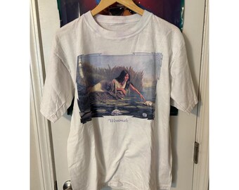 Camiseta vintage Wenonah con estampado nativo americano, color blanco, talla grande para hombre.