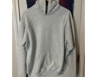 Sudadera con capucha vintage Fruit of the Loom, gris, raglán, cuello ajustable, talla XL, hecha en EE. UU.