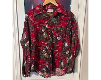 Camisa vintage de manga larga para hombre con estampado de pato de Berwick Classics, estilo años 60 y 70.