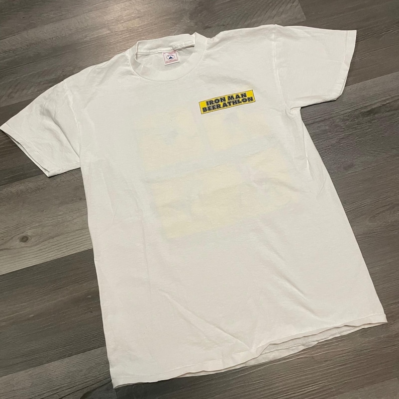 Vintage 1996 Iron Man Beerathlon T-shirt pour homme blanc moyen Joe Blow T's Delta image 1